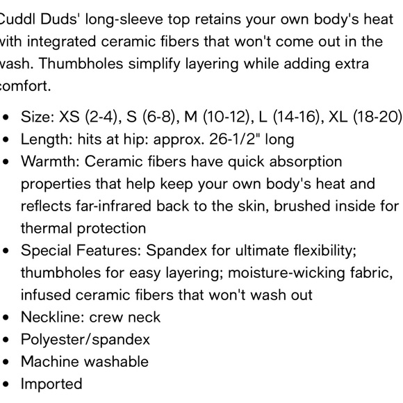 NWT Cuddl Duds Long Sleeve Top Blue Womens Small - Picture 5 of 8